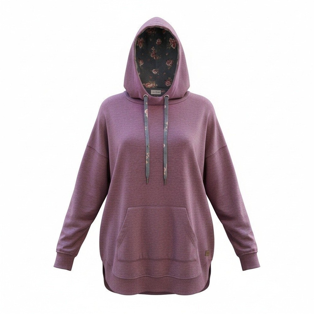Maurices Womens 2X Purple Heathered Floral Lined Pullover Hoodie Sweatshirt